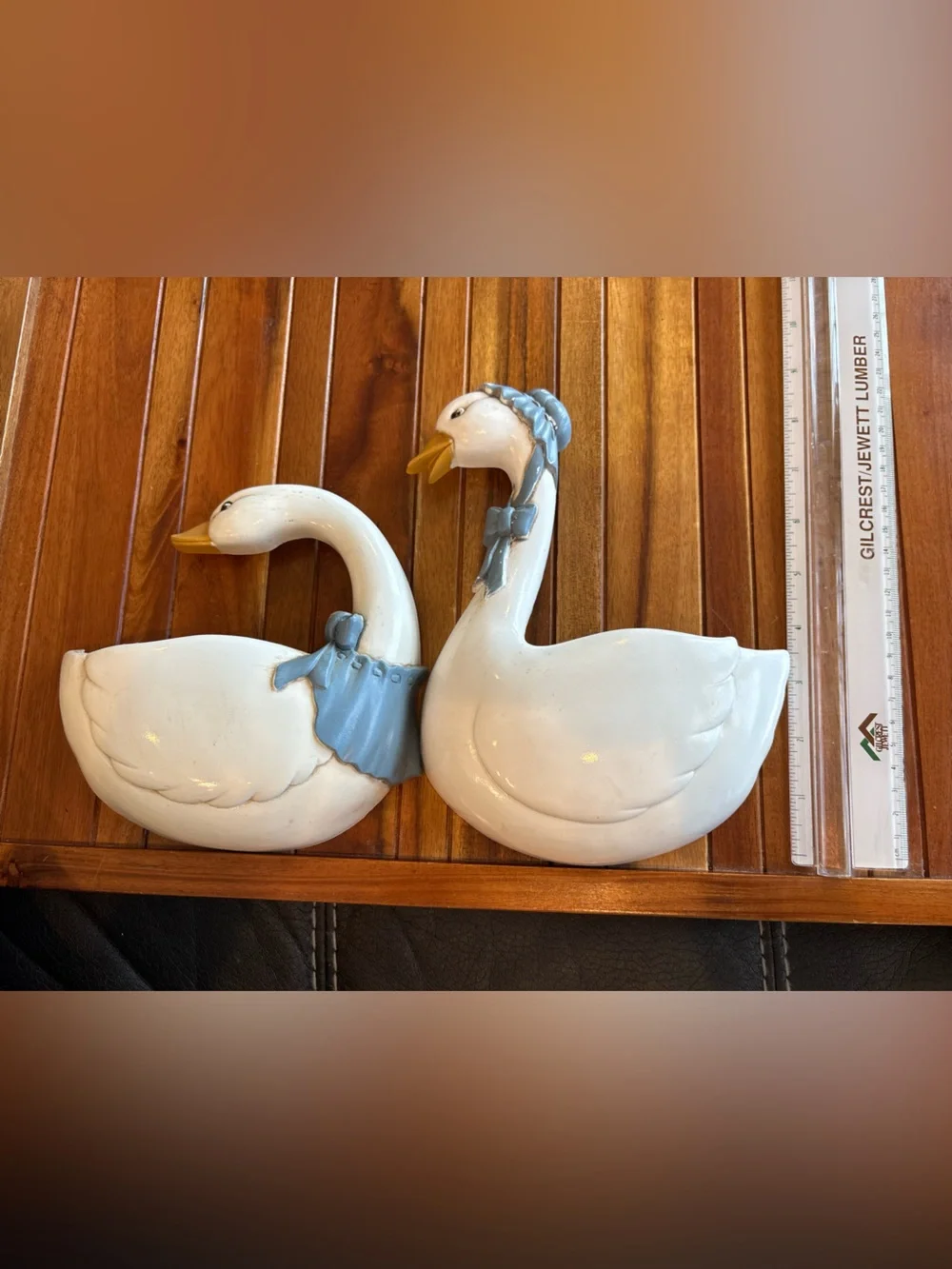 Set Vintage Burwood Goose Wall Pocket Wall Hanging  Duck Blue Ribbon
